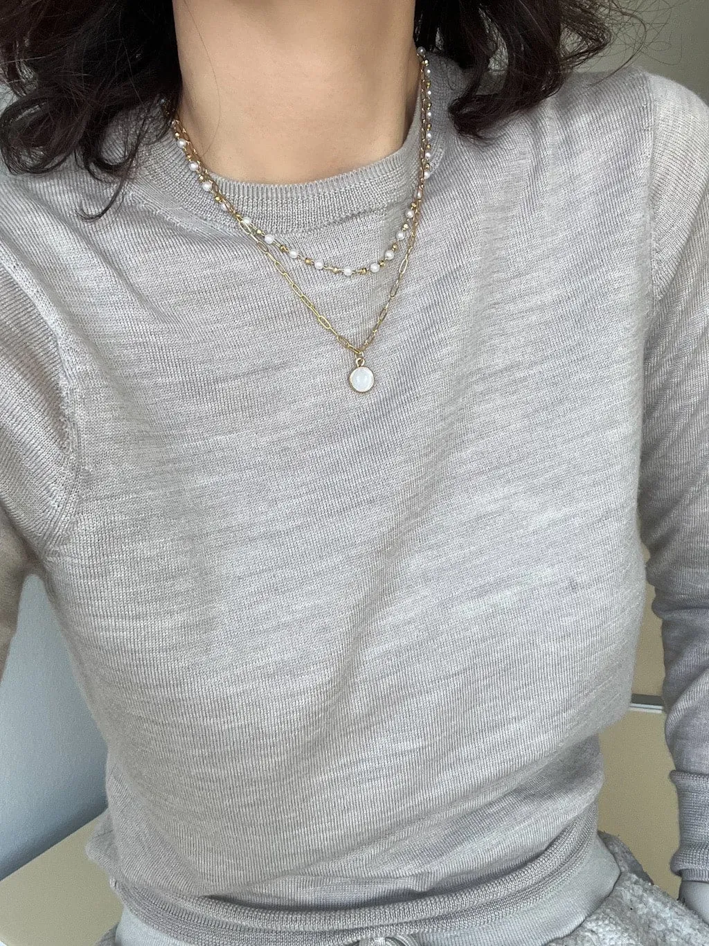 Pearl Double Layered Charm Necklace