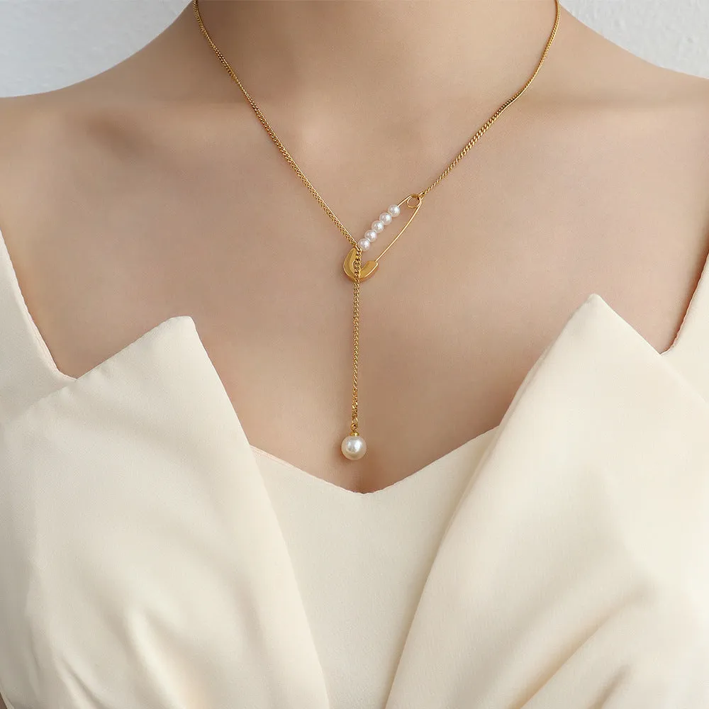 Pearl Drop Paperclip Pendant Y Necklace