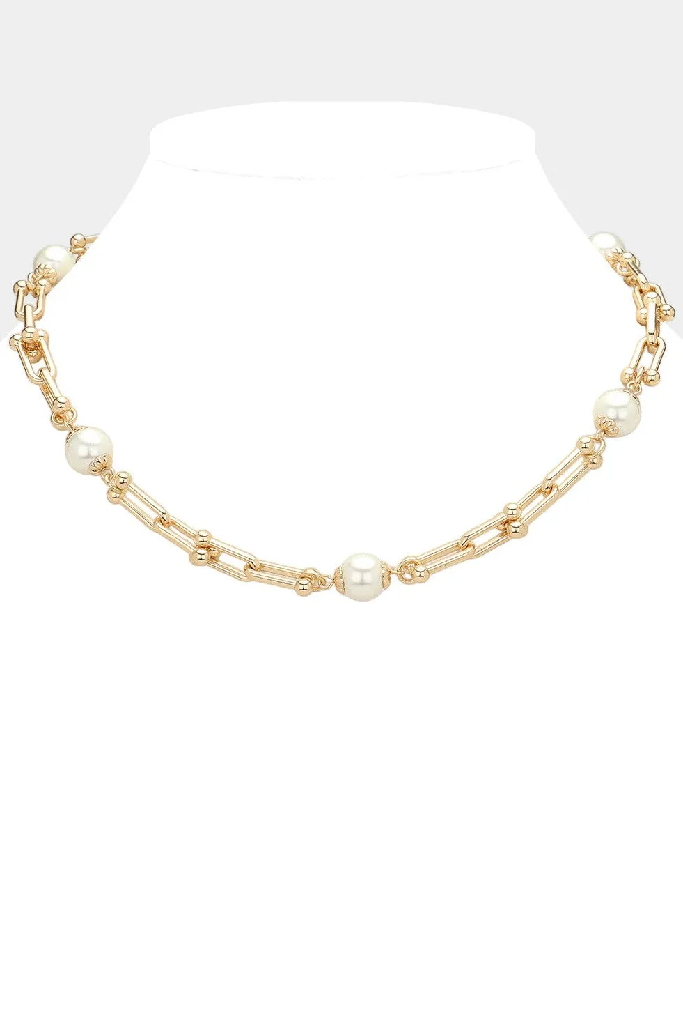 Pearl Pointed Hardware Link Chain Necklace