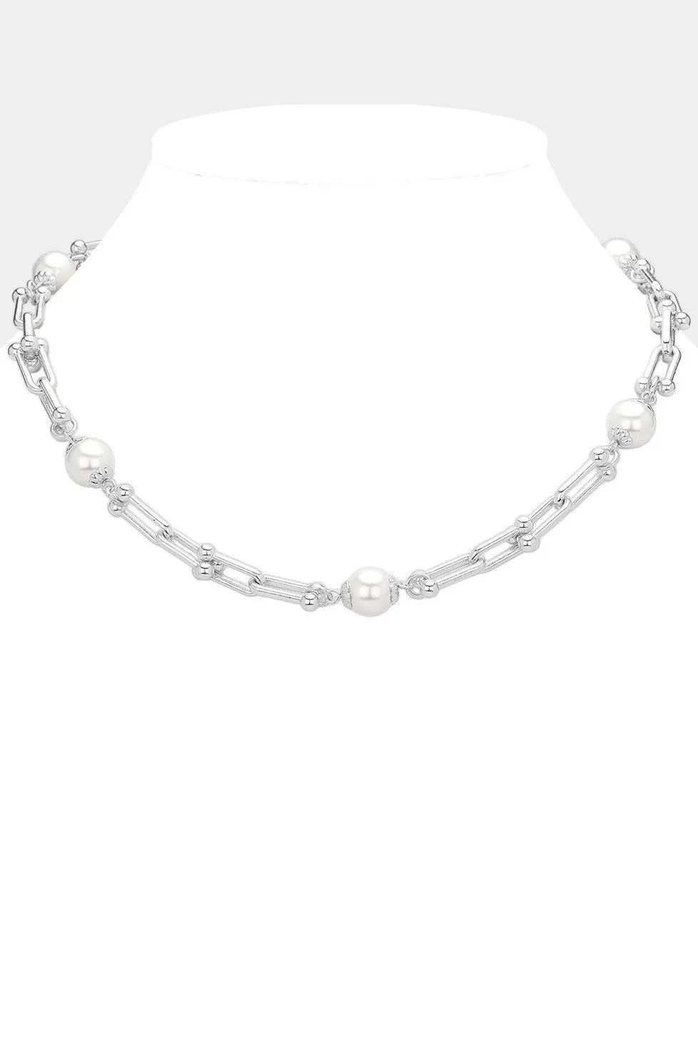 Pearl Pointed Hardware Link Chain Necklace