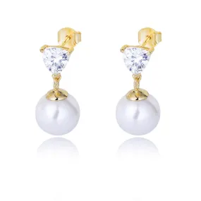 Pearl with Triangle Zircon Silver Drop Earrings for Women