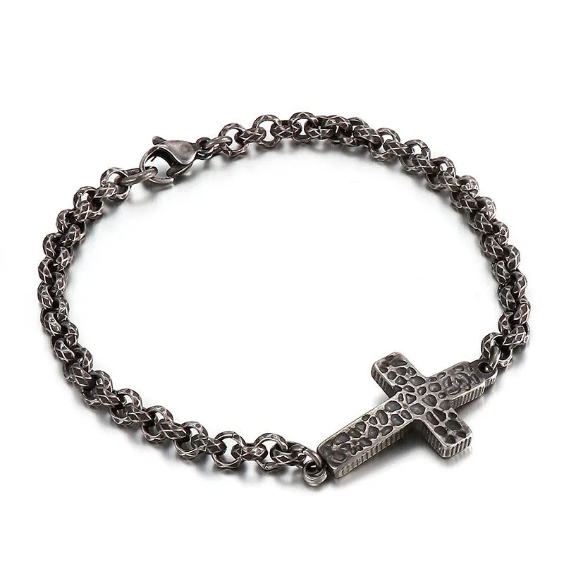 Personalized Retro Stainless Steel Cross Necklace and Men's Titanium Bracelet Collection