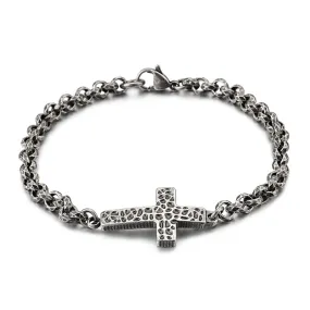 Personalized Retro Stainless Steel Cross Necklace and Men's Titanium Bracelet Collection