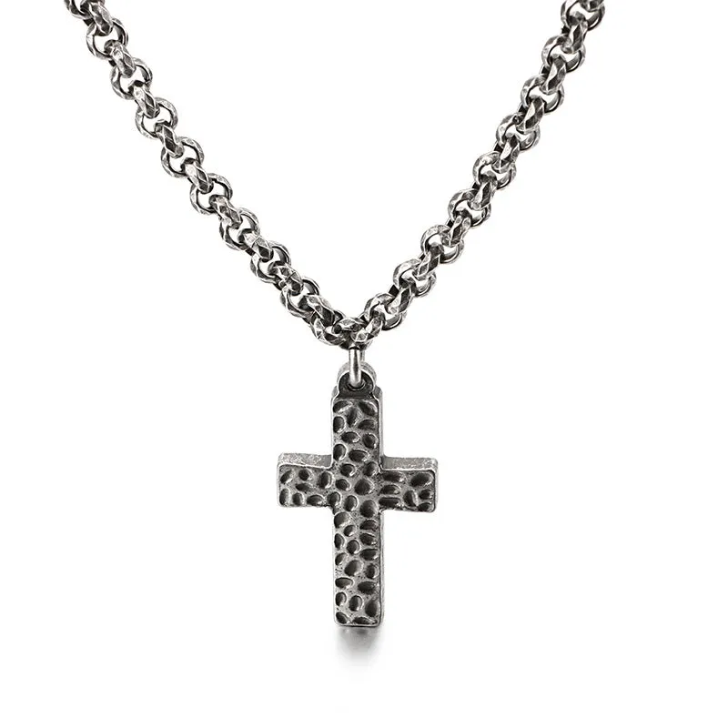 Personalized Retro Stainless Steel Cross Necklace and Men's Titanium Bracelet Collection