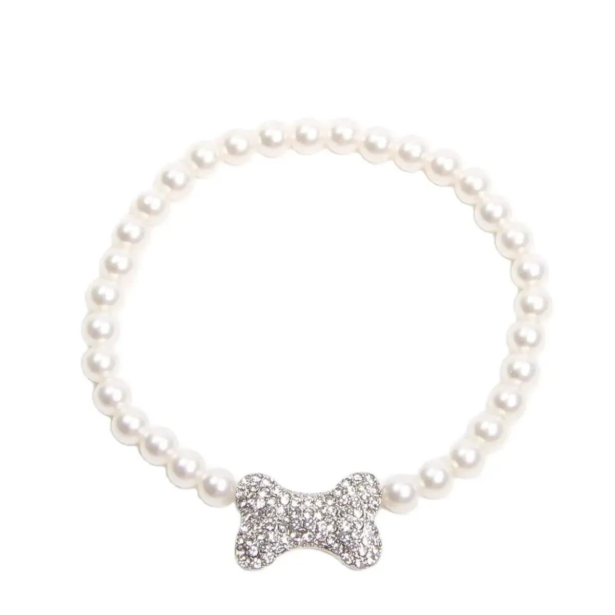 PetAffairs Rhinestones Pearl Necklace Collar for Girl Pet