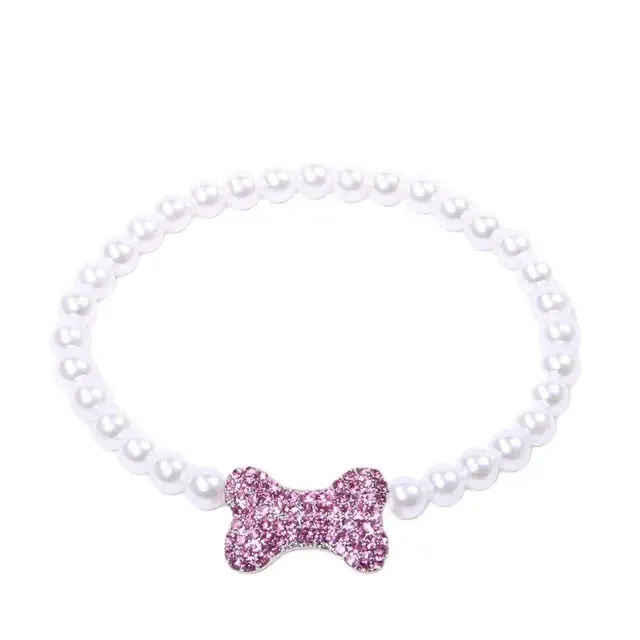 PetAffairs Rhinestones Pearl Necklace Collar for Girl Pet