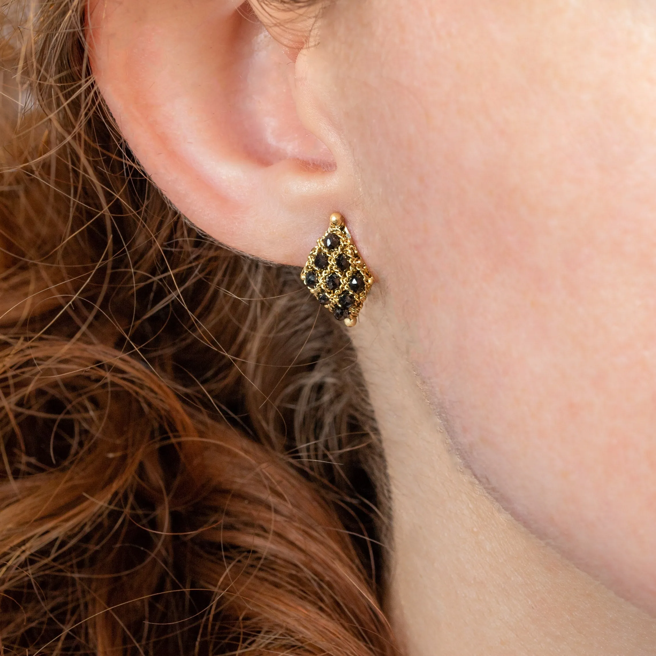 Petite Woven Lattice Earrings in Black Diamond