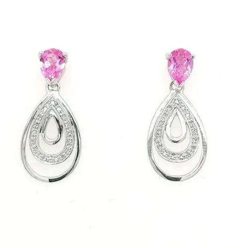 Pink & Diamond White Gold Drop Earrings