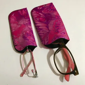 Pink Butterflies Glasses Cover - slip-on padded glasses cover - Reading or Large Glasses Case