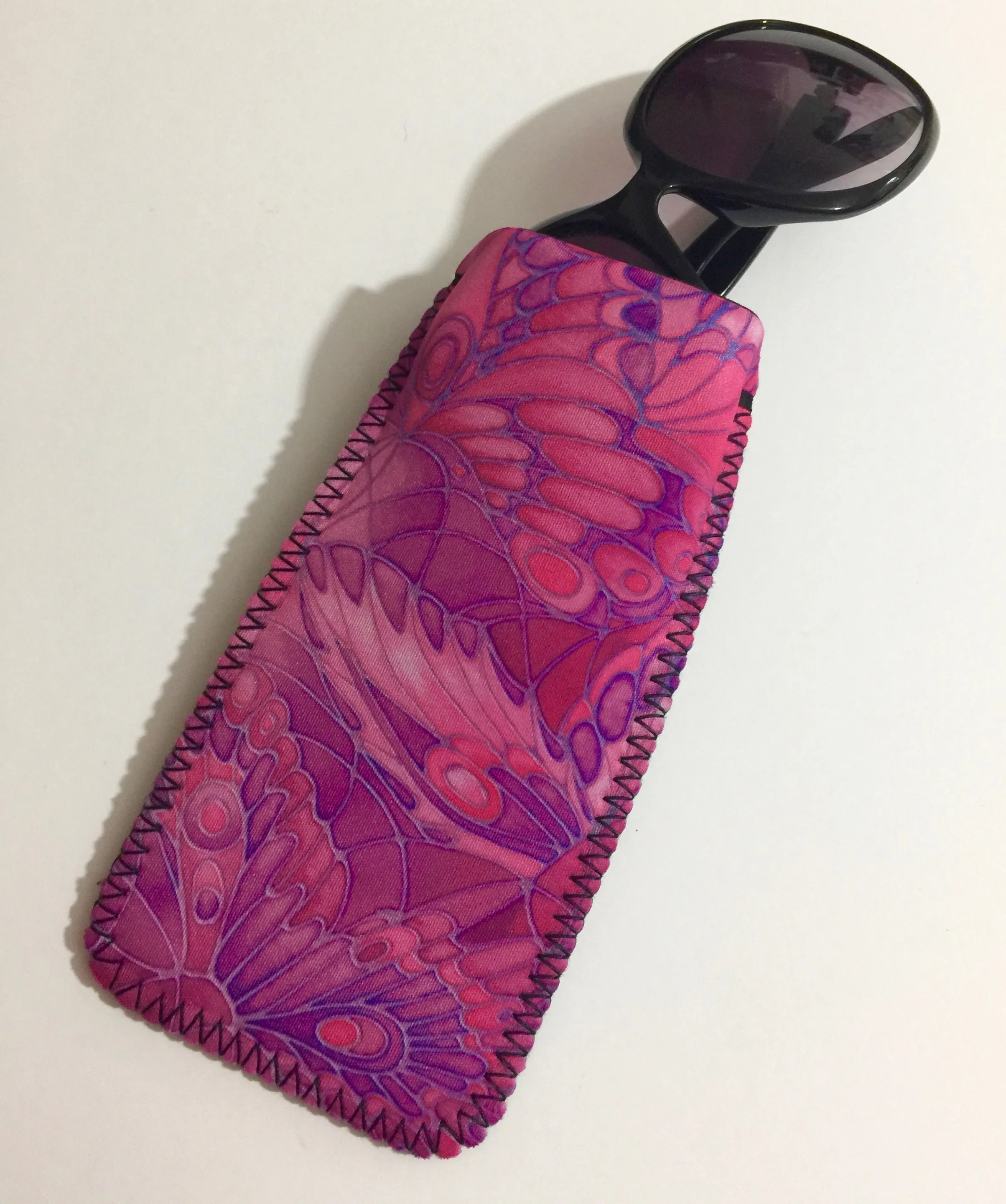 Pink Butterflies Glasses Cover - slip-on padded glasses cover - Reading or Large Glasses Case