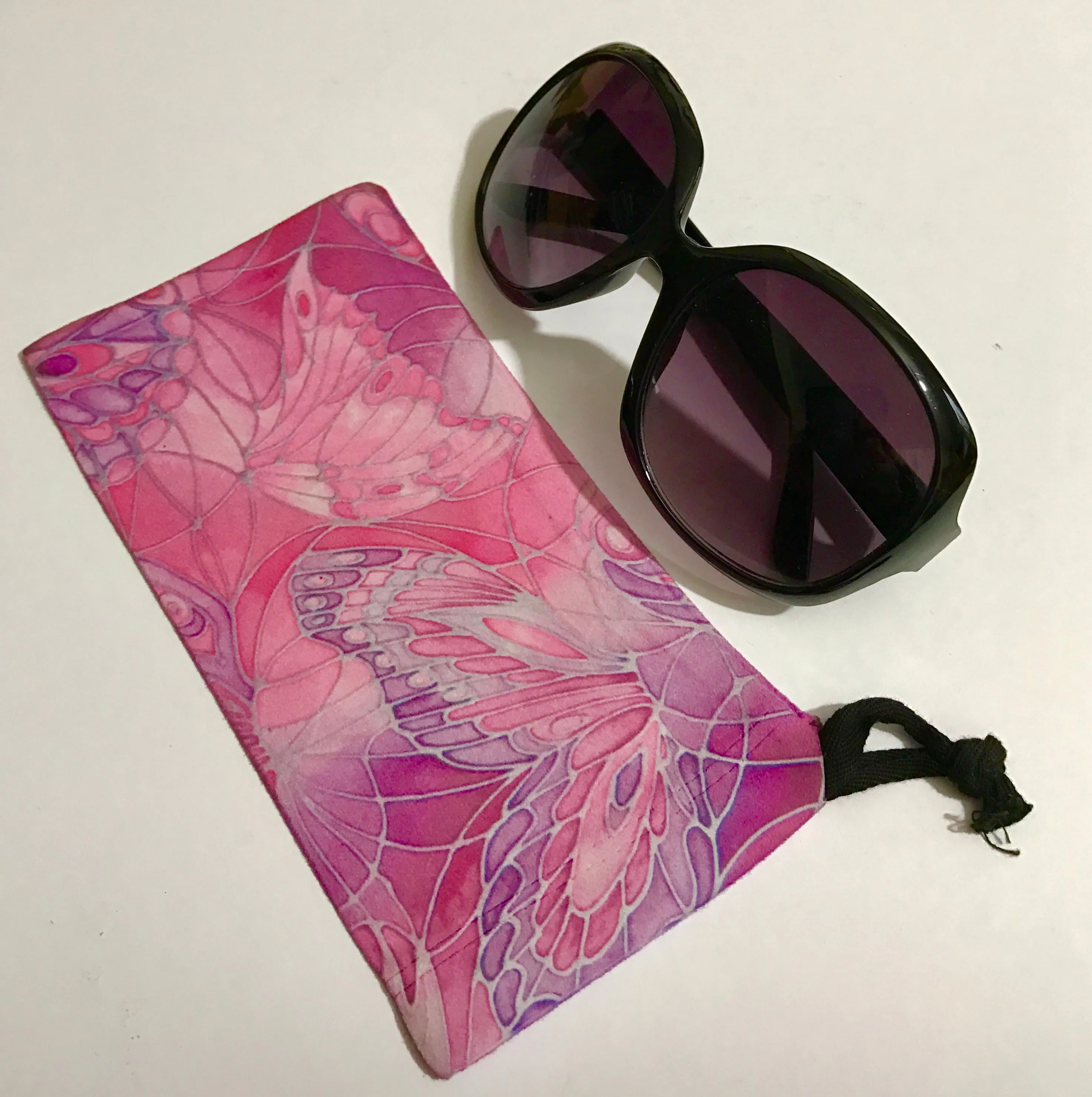 Pink Butterflies Glasses Cover - slip-on padded glasses cover - Reading or Large Glasses Case