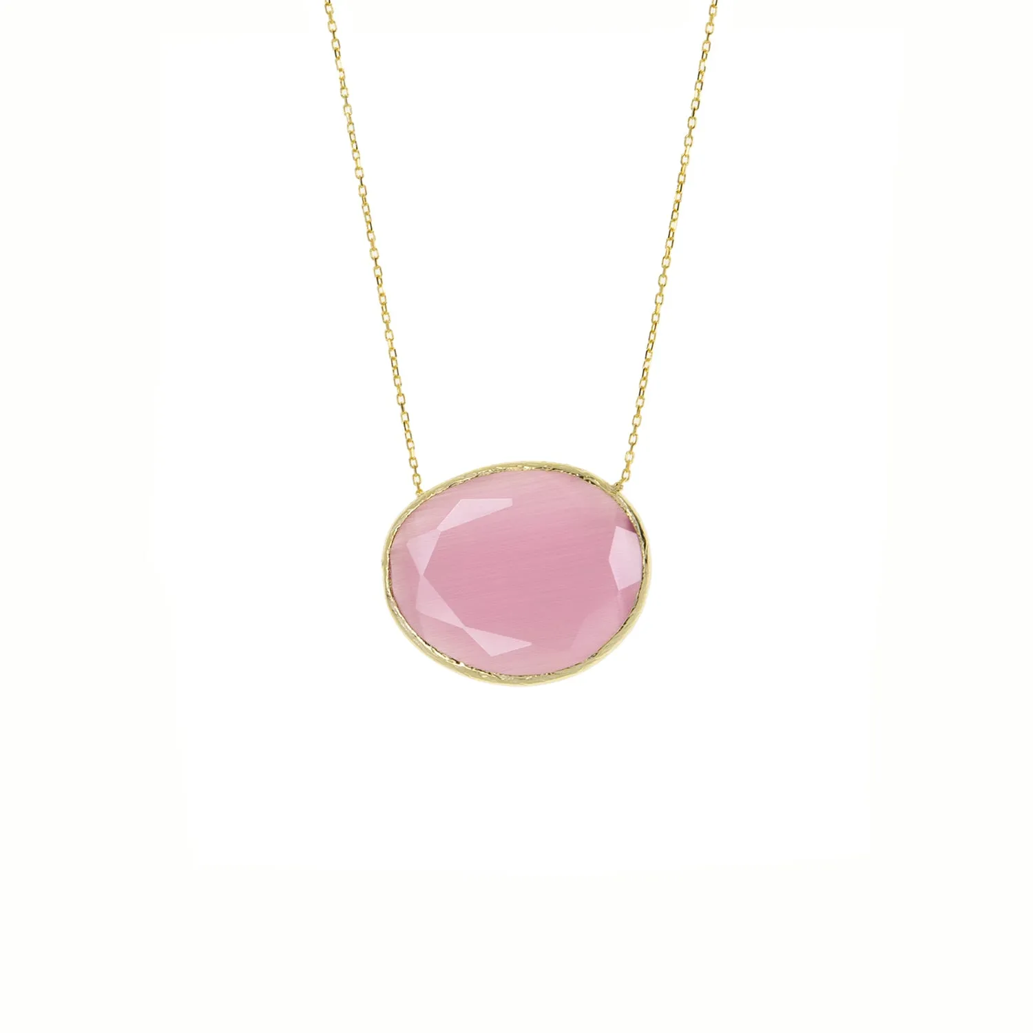 pink gold plated cat-eye glass necklace