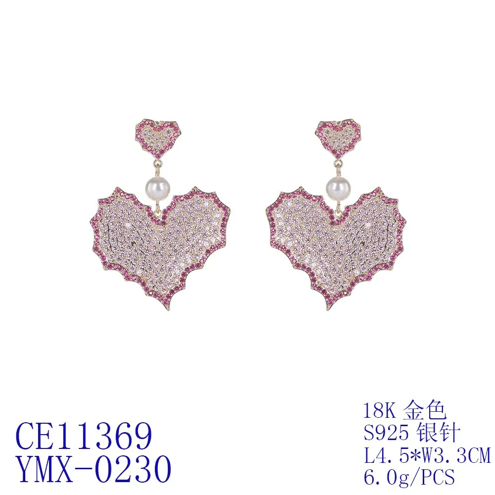 Popular Cubic Zircon CZ Heart Earrings for Wedding, Crystals Earring for Bride, Women Girl Birthday Party Jewelry CE11369