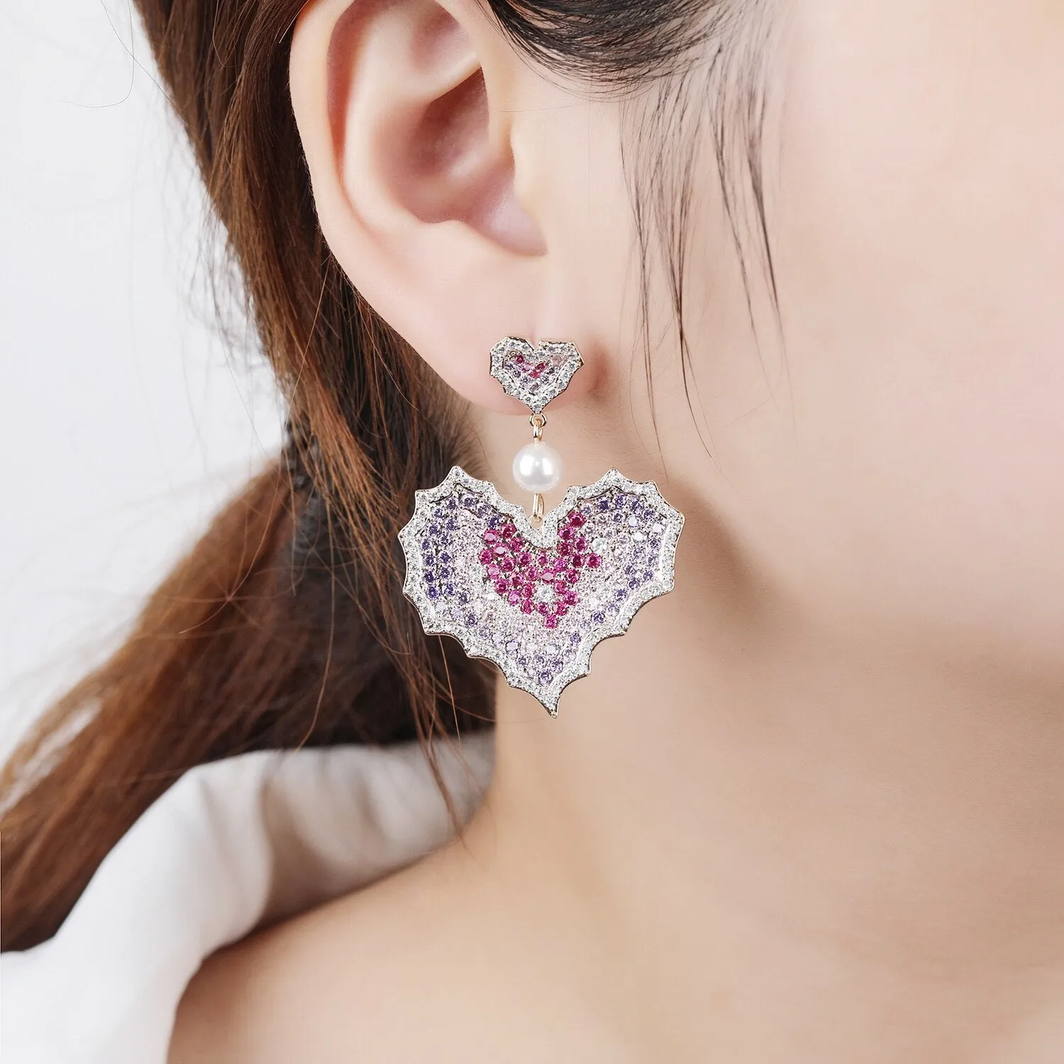 Popular Cubic Zircon CZ Heart Earrings for Wedding, Crystals Earring for Bride, Women Girl Birthday Party Jewelry CE11369