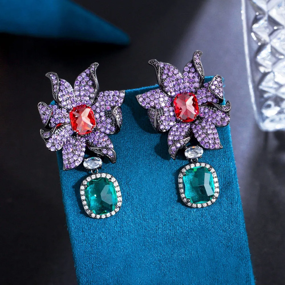 Popular Korean Fashion Cubic Zircon Flower Earrings Wedding Earrings  Women Girls Party Jewelry Accessories  E0591