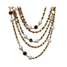 Pre Order:  Retro Plain Gold Multi-Layer Crystal Glass Pearl Necklace