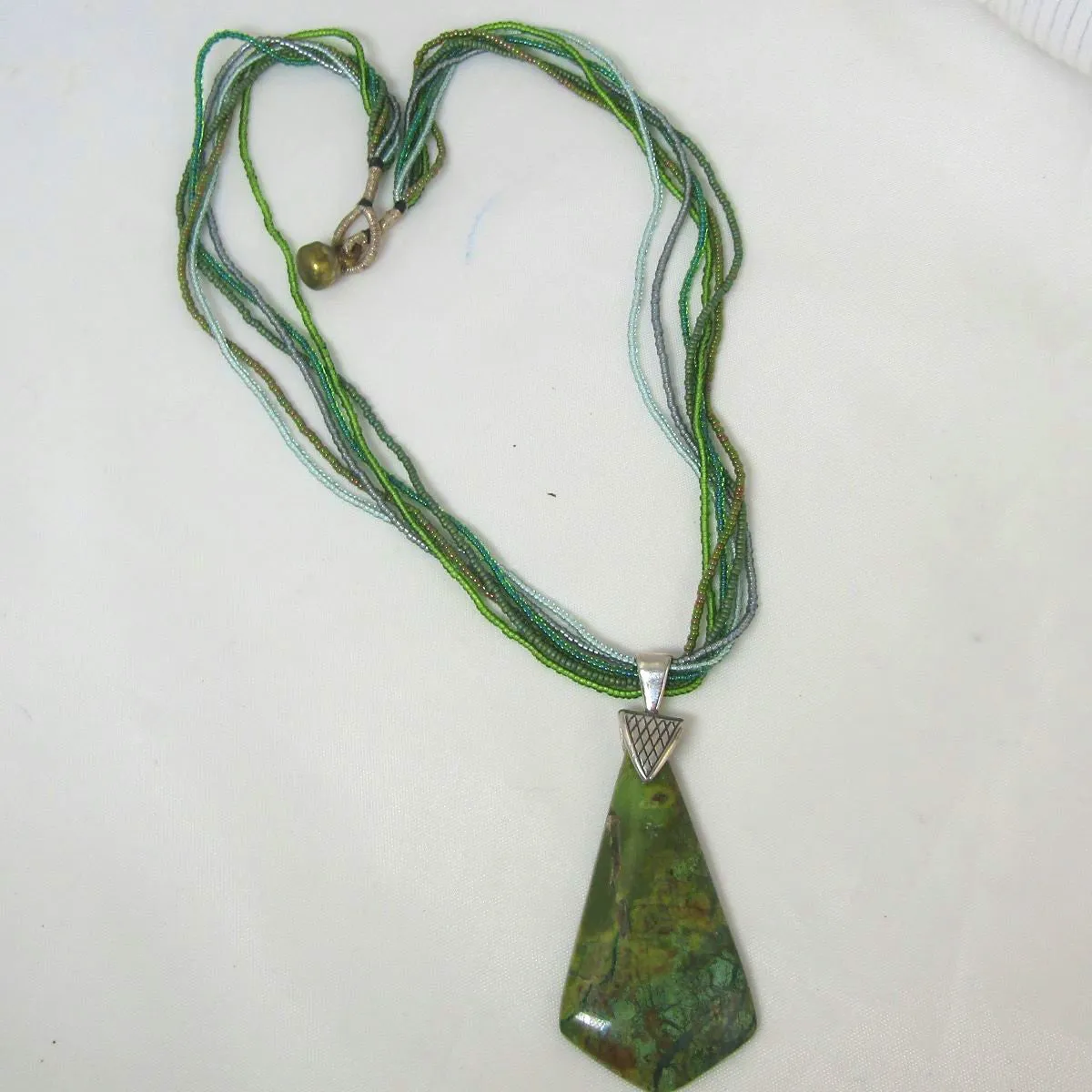 Prima Verde Natural Stone Pendant on Twisted Seed Bead Necklace