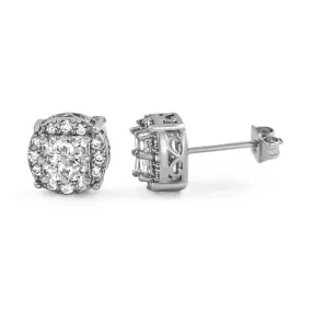 Princess Cut Round Cluster Rhodium CZ Hip Hop Earrings