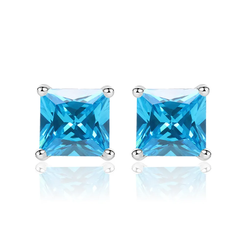 Princess Cut Zircon Silver Studs Earrings for Women