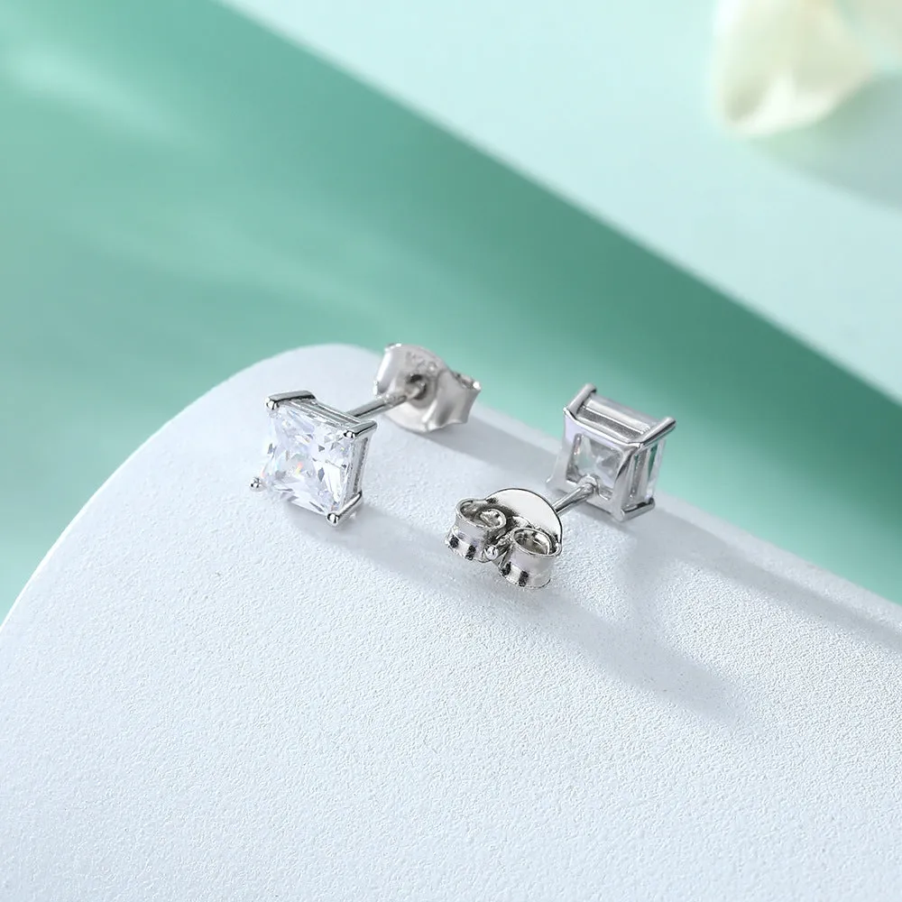 Princess Cut Zircon Silver Studs Earrings for Women