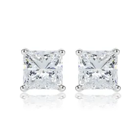 Princess Cut Zircon Silver Studs Earrings for Women