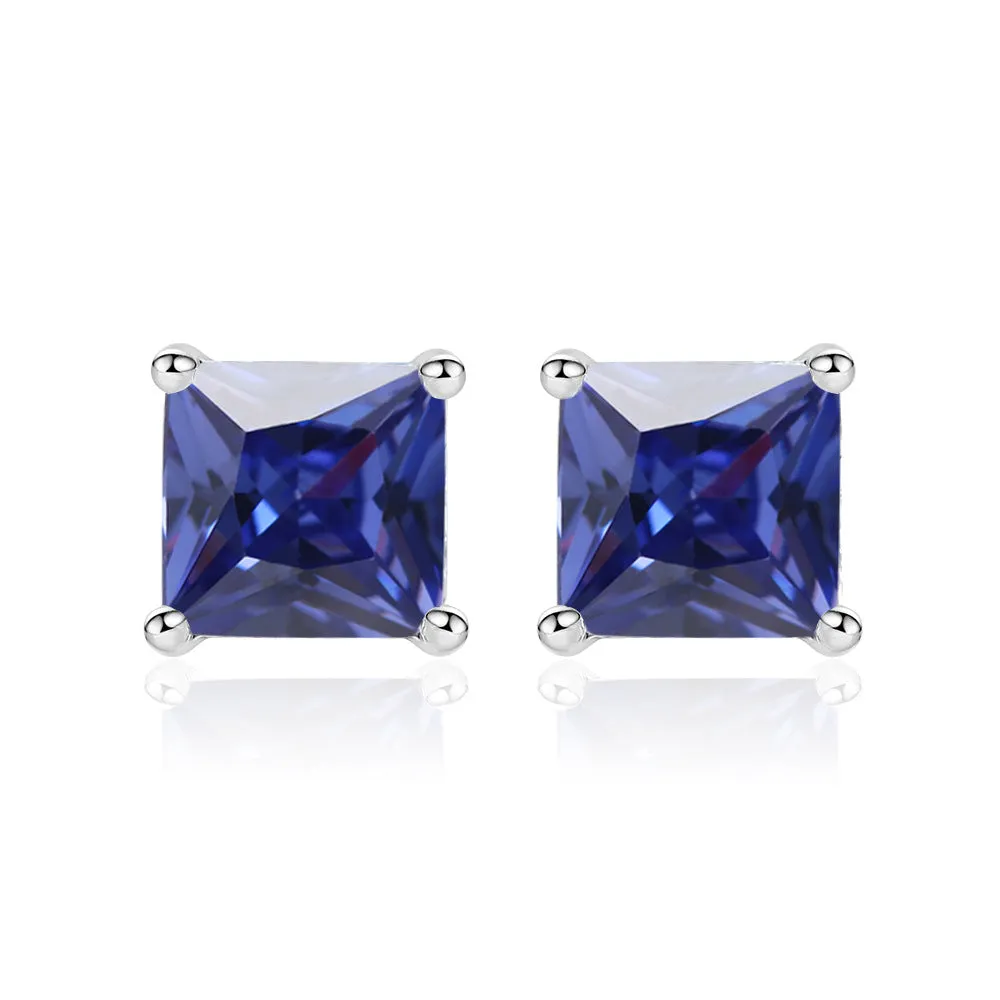 Princess Cut Zircon Silver Studs Earrings for Women