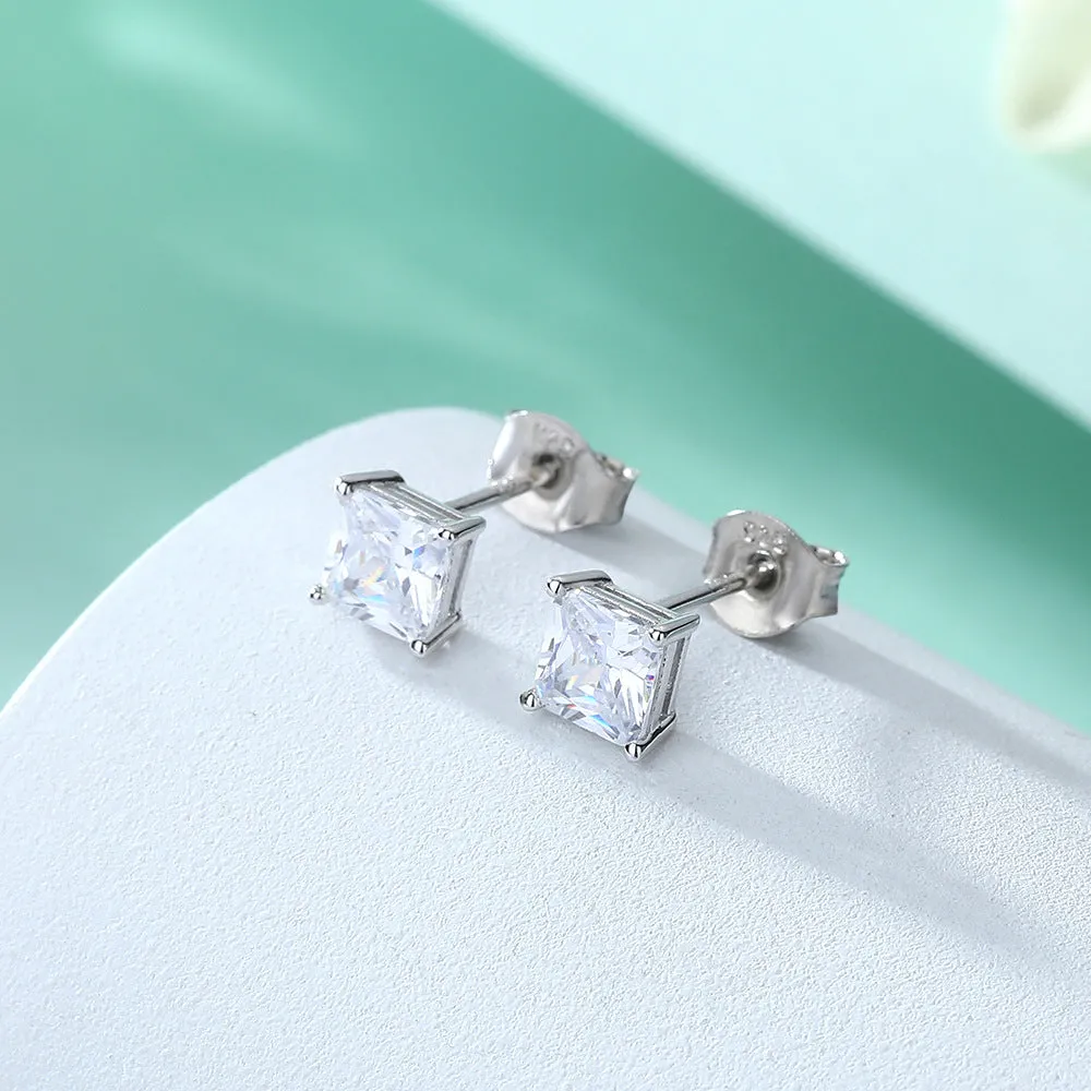 Princess Cut Zircon Silver Studs Earrings for Women