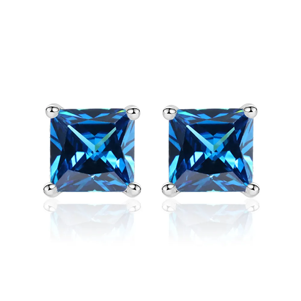 Princess Cut Zircon Silver Studs Earrings for Women