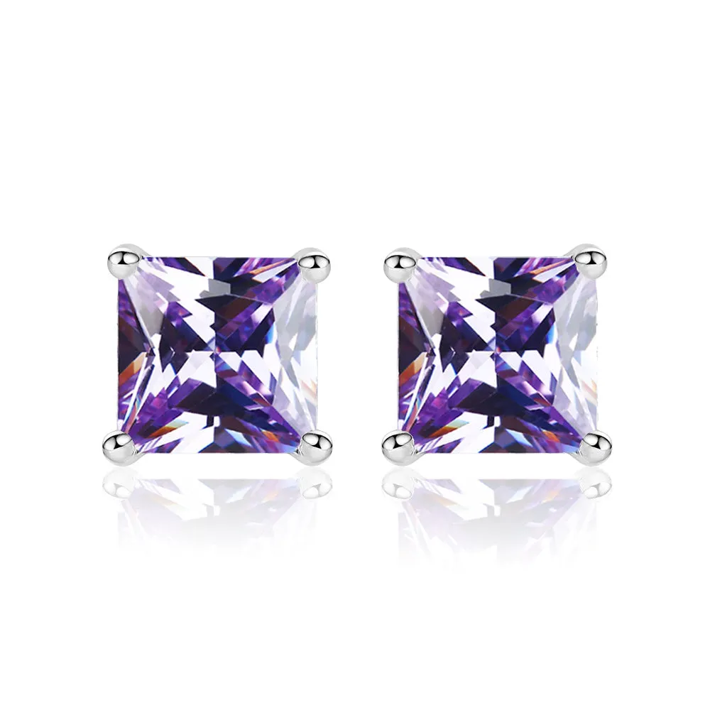 Princess Cut Zircon Silver Studs Earrings for Women