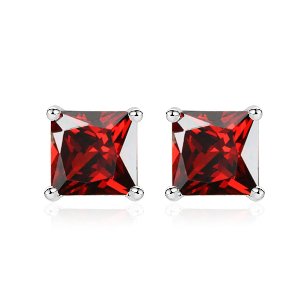 Princess Cut Zircon Silver Studs Earrings for Women