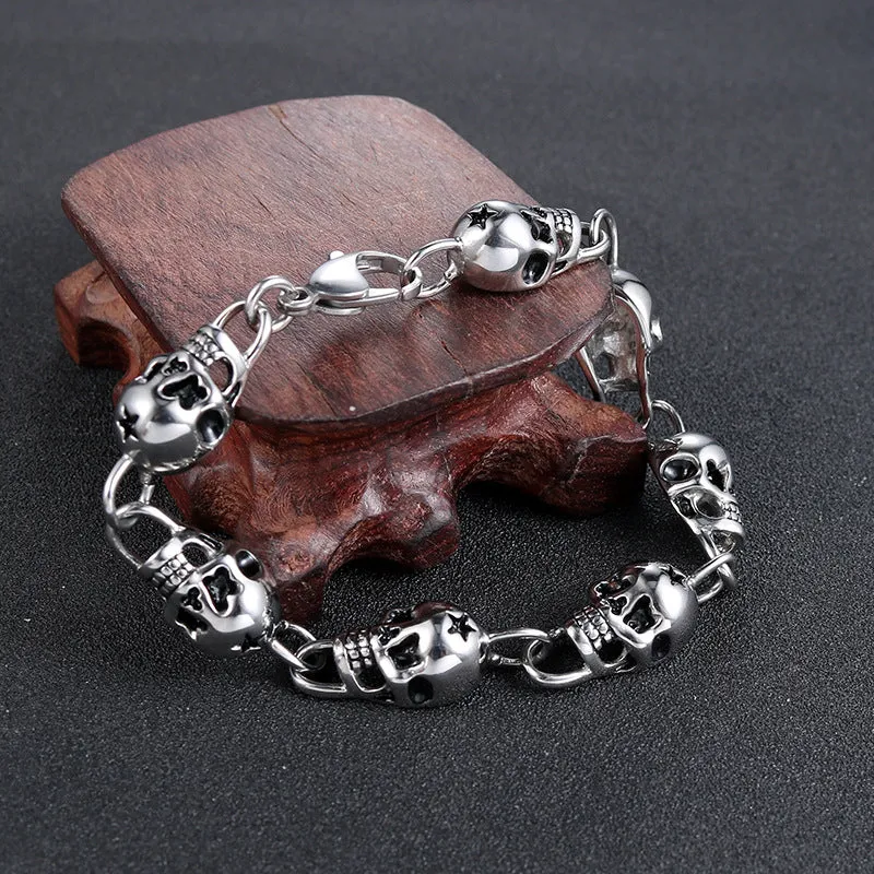 Punk-Inspired Stainless Steel Skull Bracelet for Men - Retro Domineering Totem Design