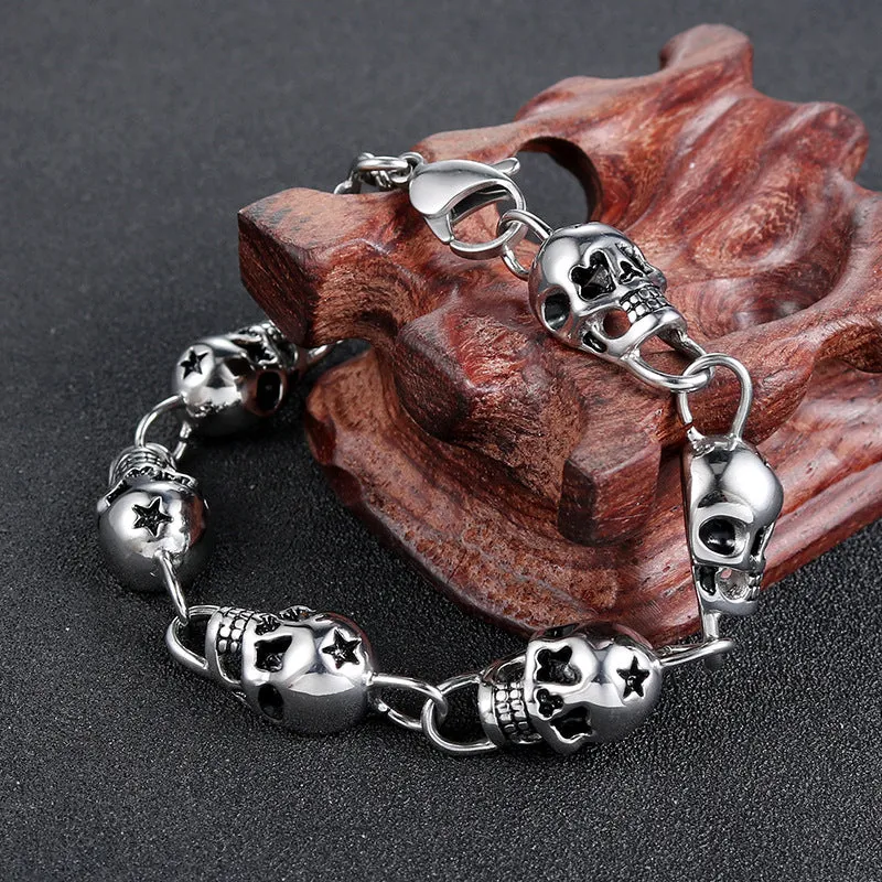 Punk-Inspired Stainless Steel Skull Bracelet for Men - Retro Domineering Totem Design