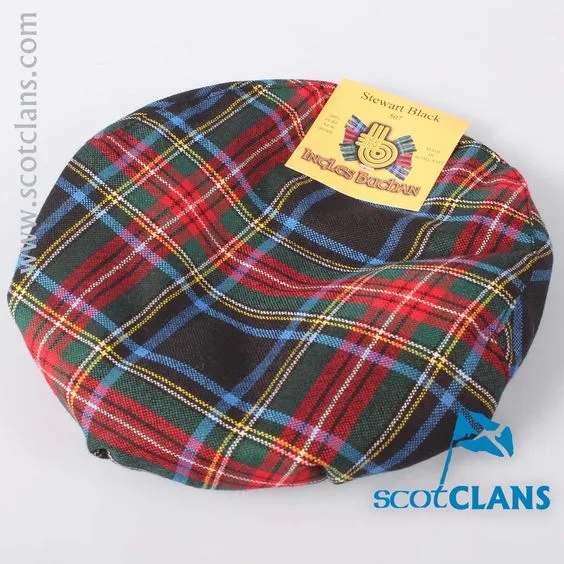 Pure Wool Golf Cap in Stewart Black Modern Tartan