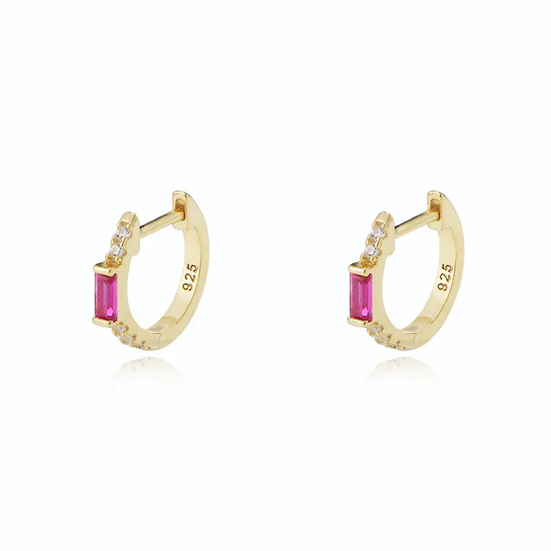 Purple Rectangle Zircon Silver Studs Earrings for Women