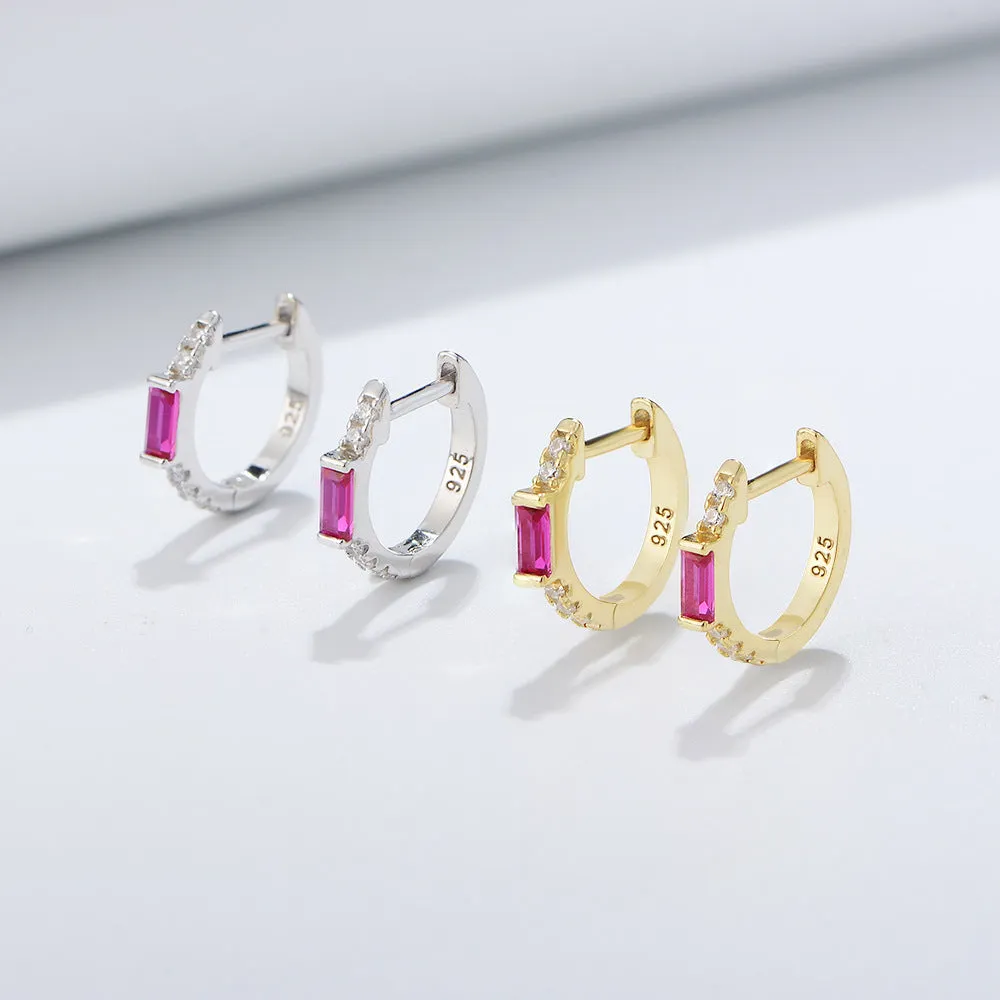 Purple Rectangle Zircon Silver Studs Earrings for Women