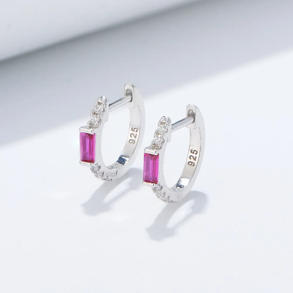 Purple Rectangle Zircon Silver Studs Earrings for Women