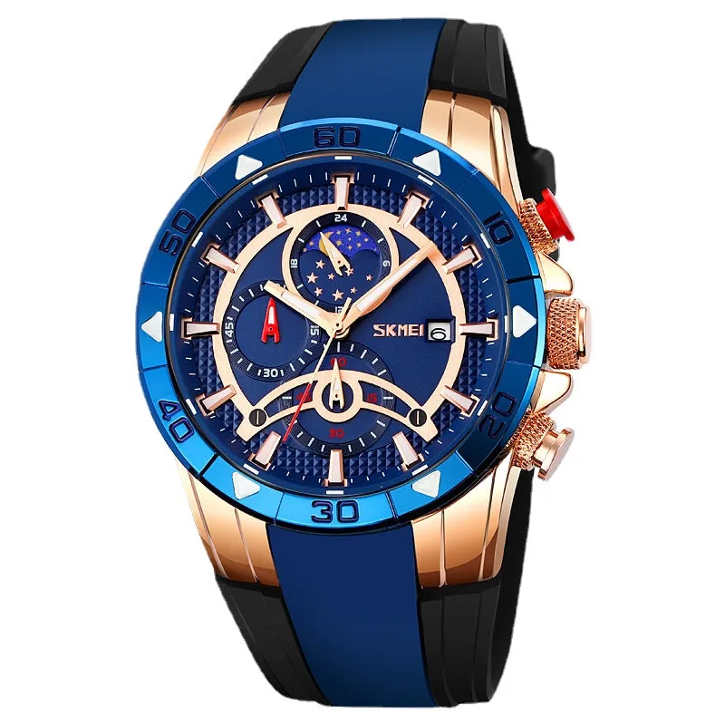 Quartz Watch Daily Waterproof Men's Chronograph Watch Moon Phase Date Men's Watch