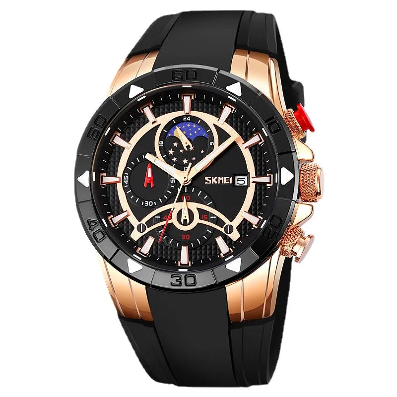 Quartz Watch Daily Waterproof Men's Chronograph Watch Moon Phase Date Men's Watch