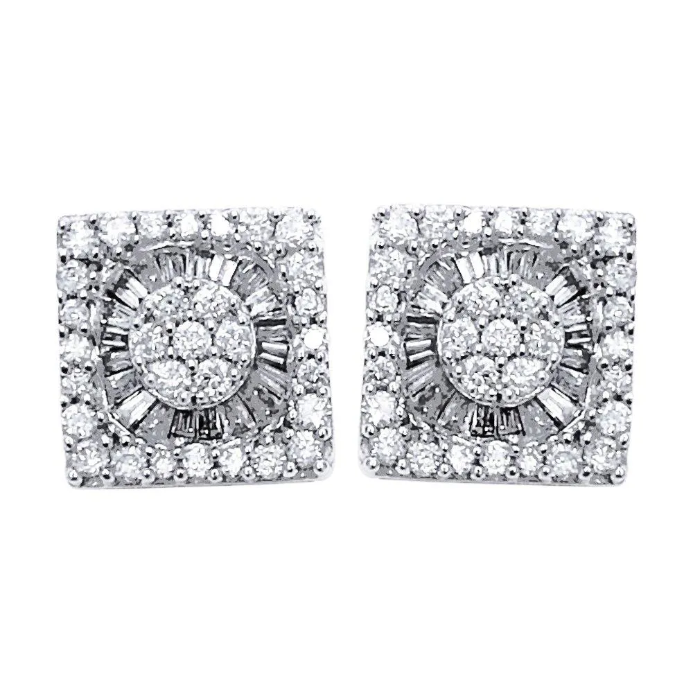 Radiant Baguette Square Diamond Earrings .75cttw 10K Yellow Gold