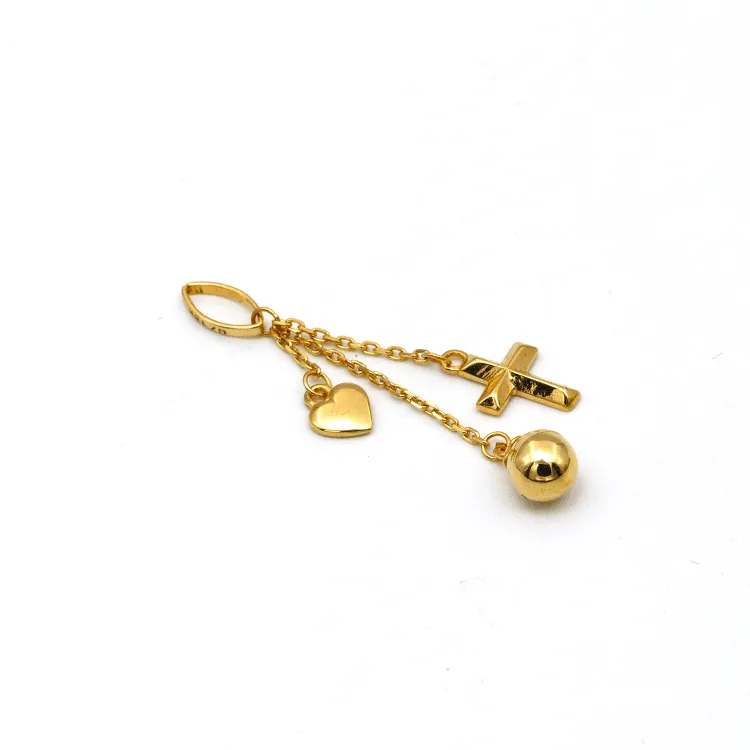 Real Gold Heart Cross Ball Hanging Pendant 2590 P 1840