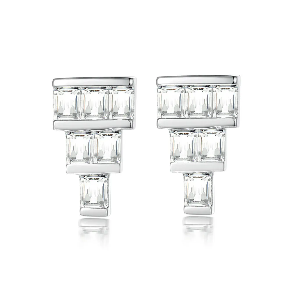 Rectangle Zircon Cake Shape Silver Studs Earrings for Women