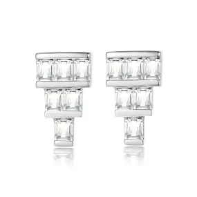 Rectangle Zircon Cake Shape Silver Studs Earrings for Women