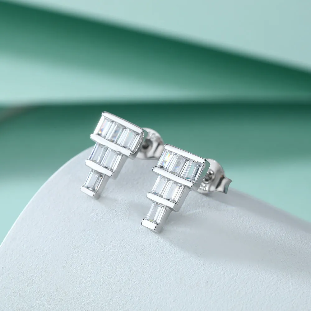 Rectangle Zircon Cake Shape Silver Studs Earrings for Women