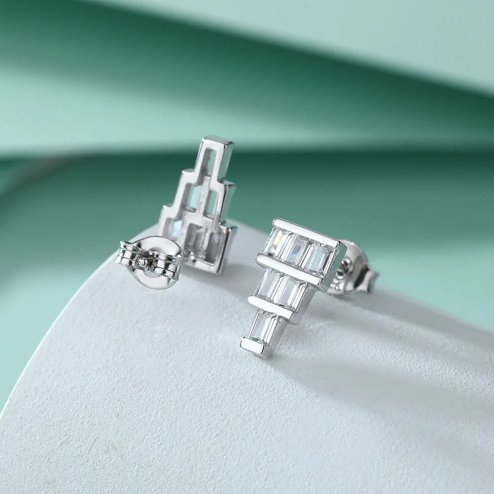 Rectangle Zircon Cake Shape Silver Studs Earrings for Women