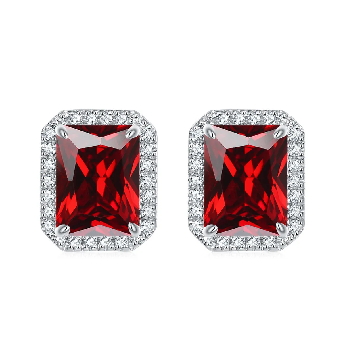 Rectangular Zircon Solesta Halo Silver Studs Earrings for Women