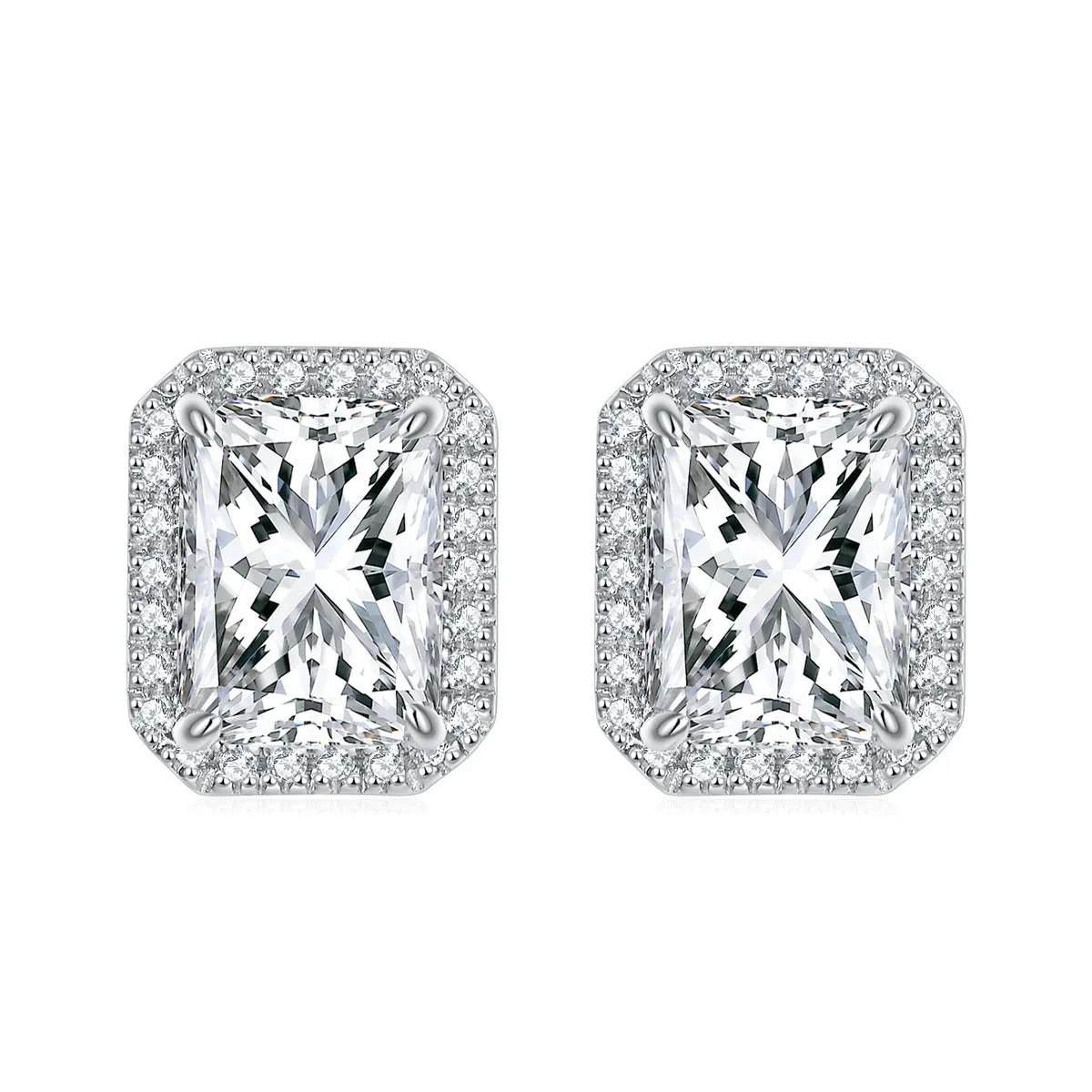 Rectangular Zircon Solesta Halo Silver Studs Earrings for Women