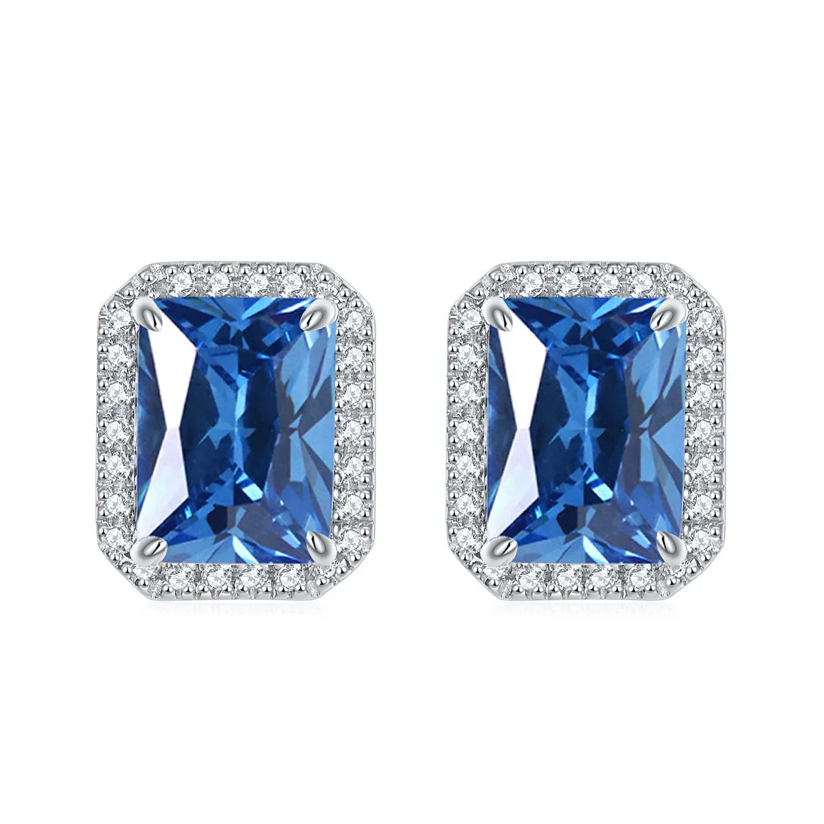 Rectangular Zircon Solesta Halo Silver Studs Earrings for Women