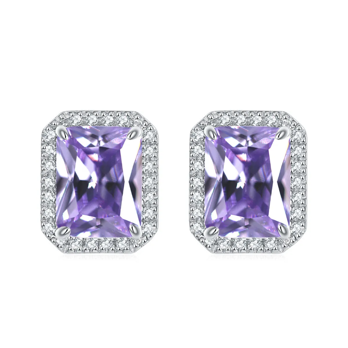 Rectangular Zircon Solesta Halo Silver Studs Earrings for Women