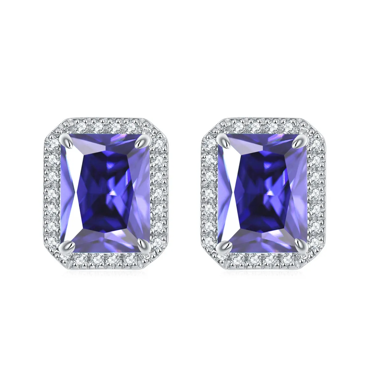 Rectangular Zircon Solesta Halo Silver Studs Earrings for Women