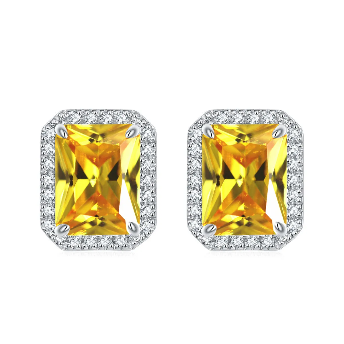 Rectangular Zircon Solesta Halo Silver Studs Earrings for Women